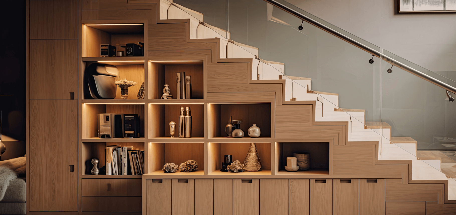 Meuble sous escalier avec dressing sur mesure et configurable