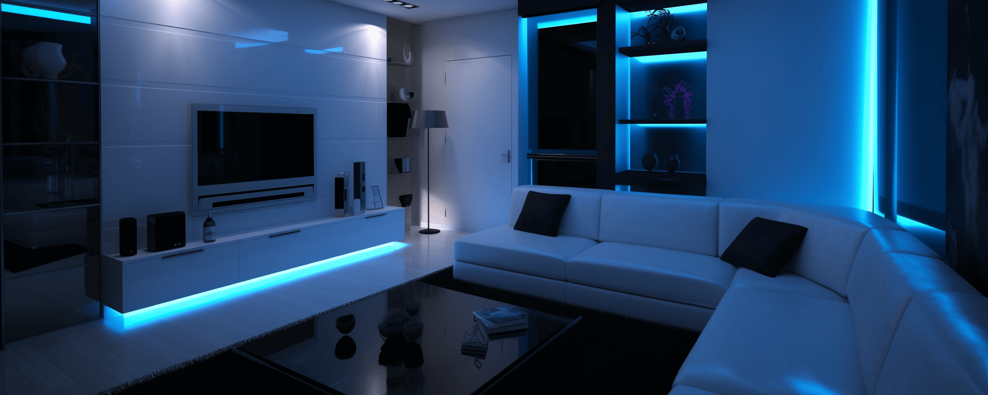 appartement moderne avec des éclairages led, lumière bleue