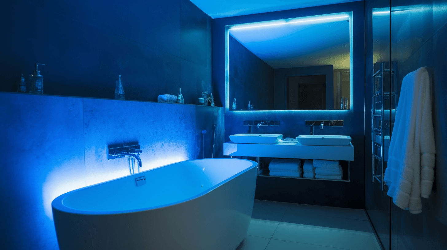 lumière bleue dans salle de bain moderne