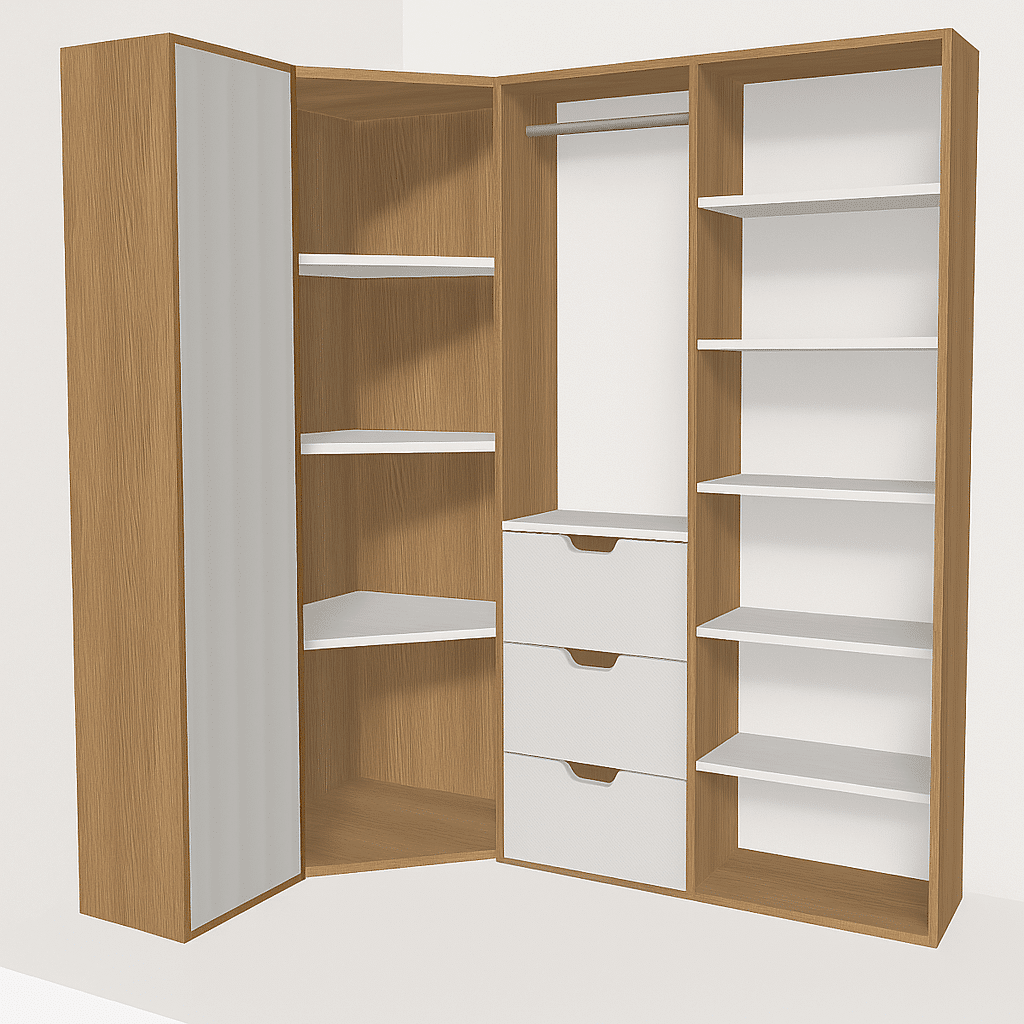 Dressing en angle sur mesure scandinave bois et blanc