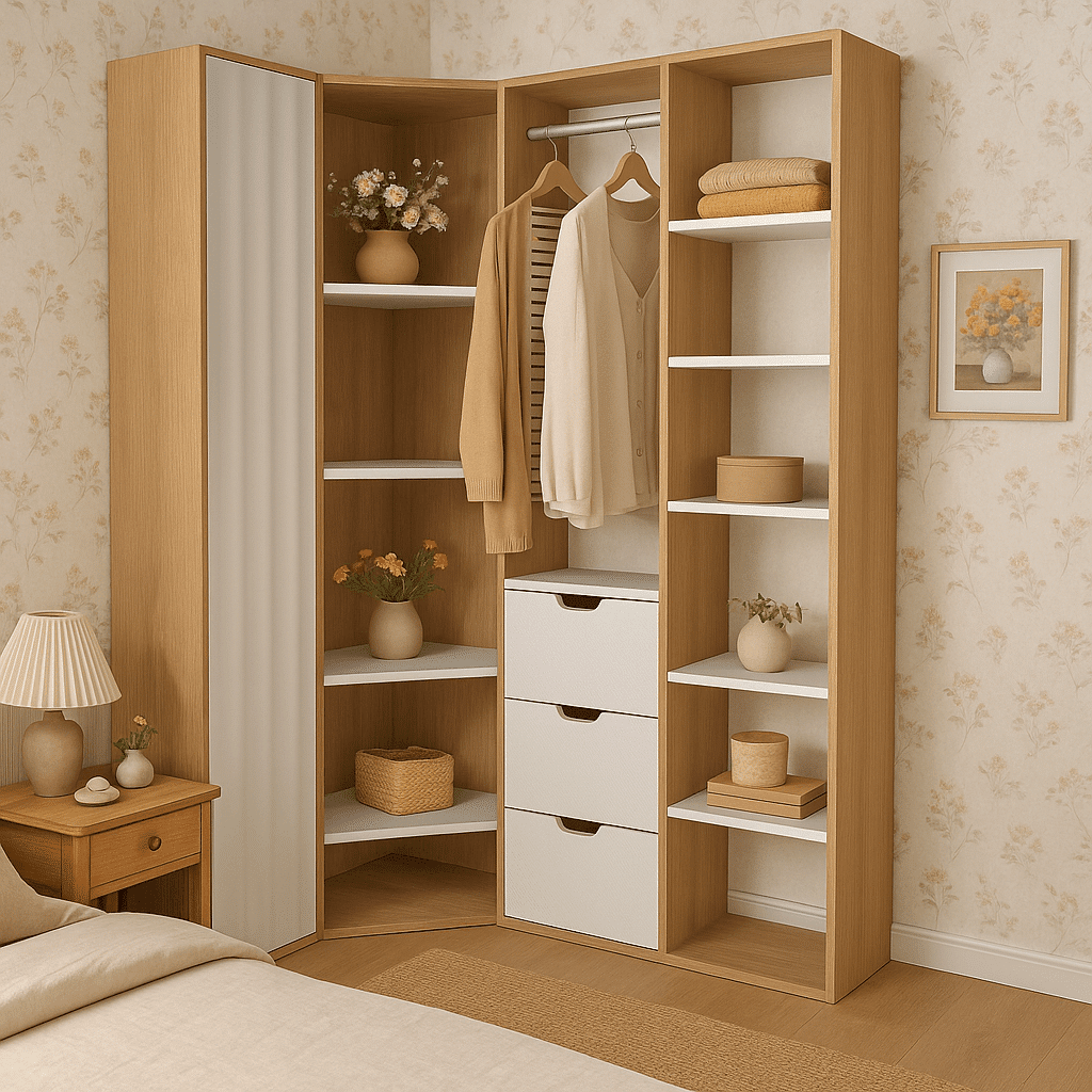 Dressing en angle sur mesure scandinave bois et blanc – Image 2