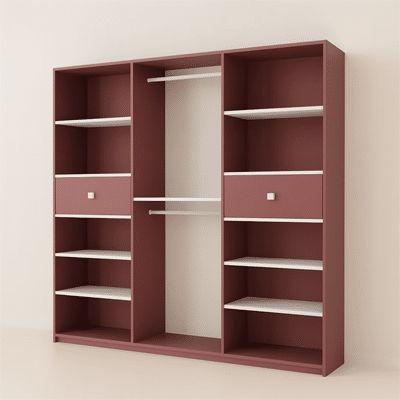 Dressing sur mesure couleur bordeaux avec étagères et penderie – Tikimob