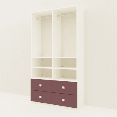 Dressing sur mesure bicolore blanc et bordeaux sans porte – configurateur 3D Tikimob