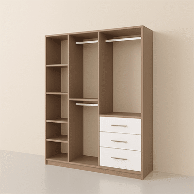Dressing tout-en-un sur mesure avec étagères, tiroirs et penderie – configurateur Tikimob