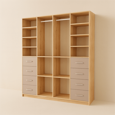 Penderie sur mesure ouverte sans porte avec étagères et penderies – configurateur 3D Tikimob