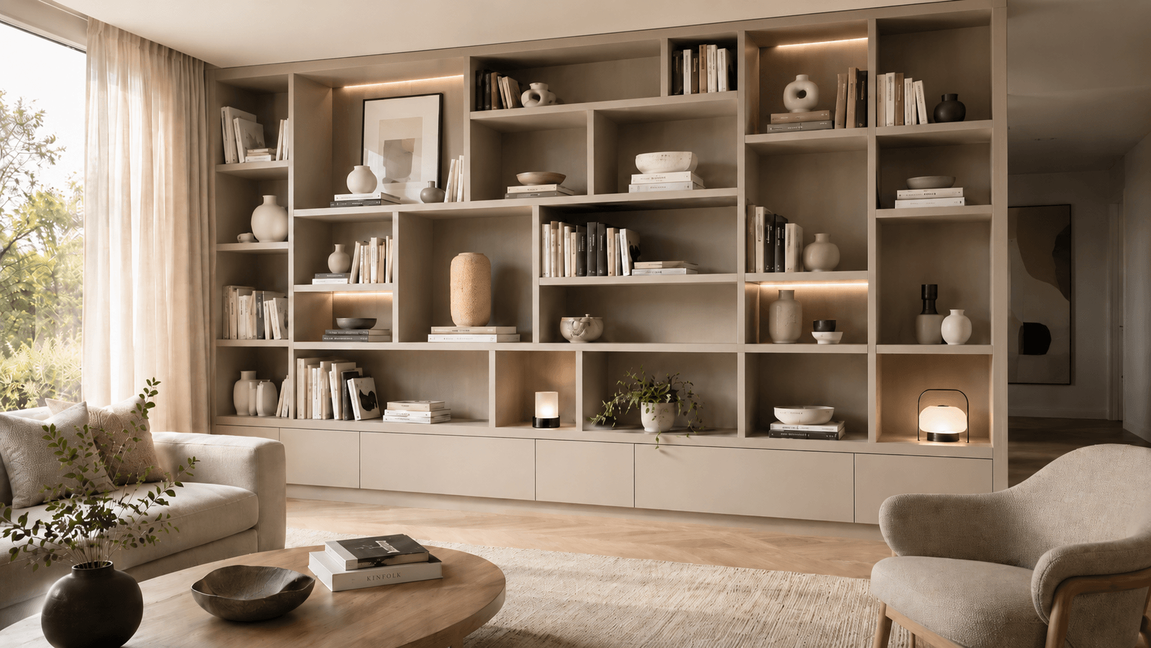 Bibliothèque sur mesure dans un salon